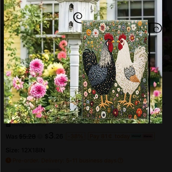 Primitive Colorful Rooster Garden Flag - Picture 2 of 2